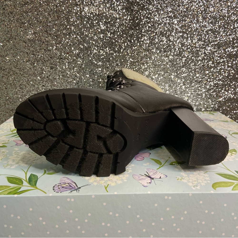 Faux Fur/ Leather Chunk Heel Combat Boots - Picture 9 of 10